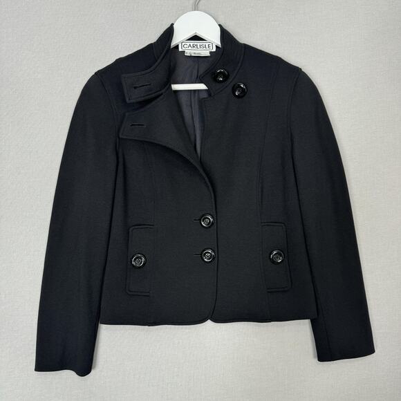 Carlisle Jacket Womens 6 Black Crop Ponte Knit Blazer Military Inspired Luxury - Picture 4 of 12